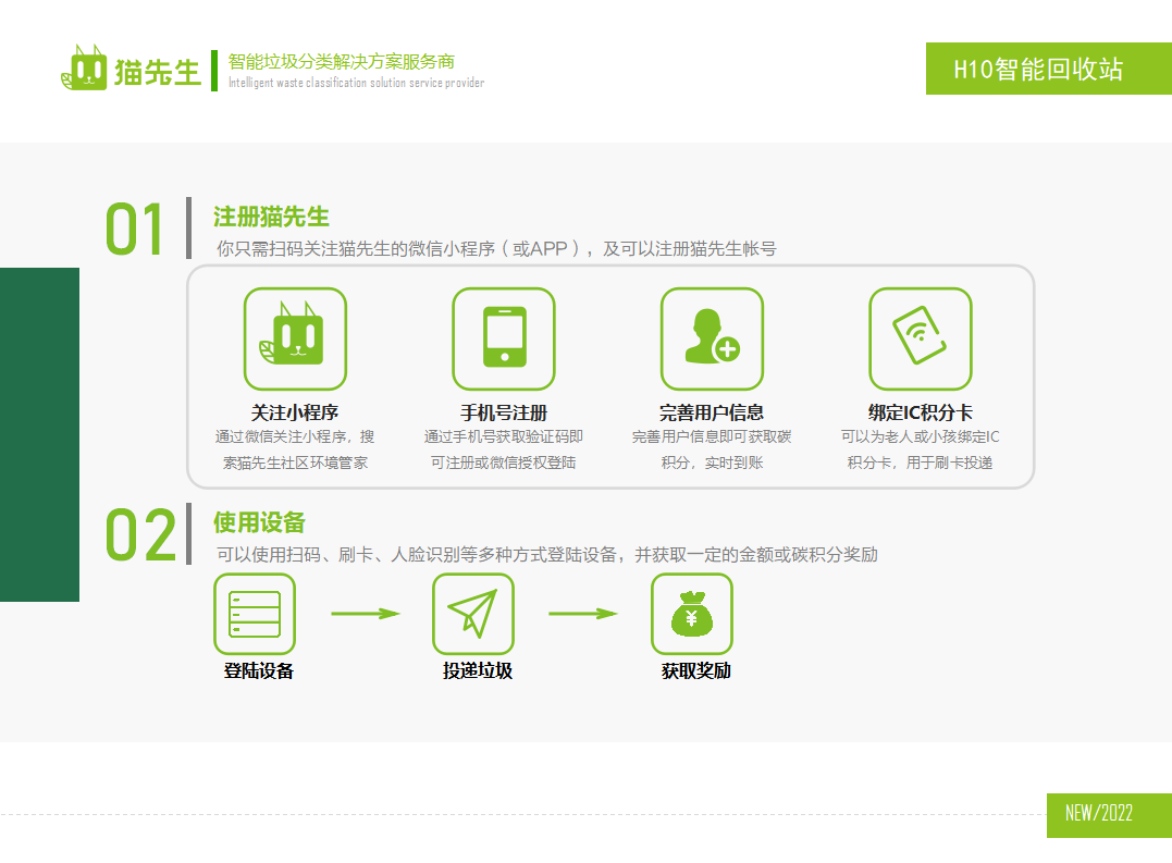貓先生智能再生資源回收站，廢舊物資回收站，智能再生資源回收箱使用流程，社區(qū)垃圾分類站生產(chǎn)廠家